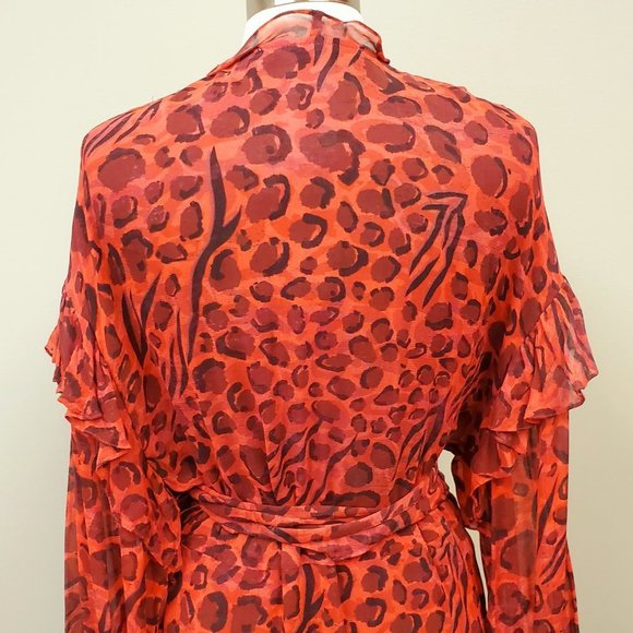 IRO Linger Leopard Print Ruffles Wrap Dress Sz 38 US 6 NWT - Picture 10 of 16